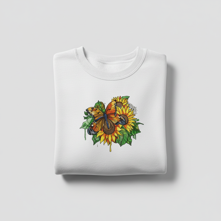 Sunflower Butterfly Machine Embroidered Sweatshirt – Hand Finished in Dubai | EmbroMania