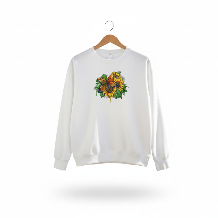 Sunflower Butterfly Machine Embroidered Sweatshirt – Hand Finished in Dubai | EmbroMania