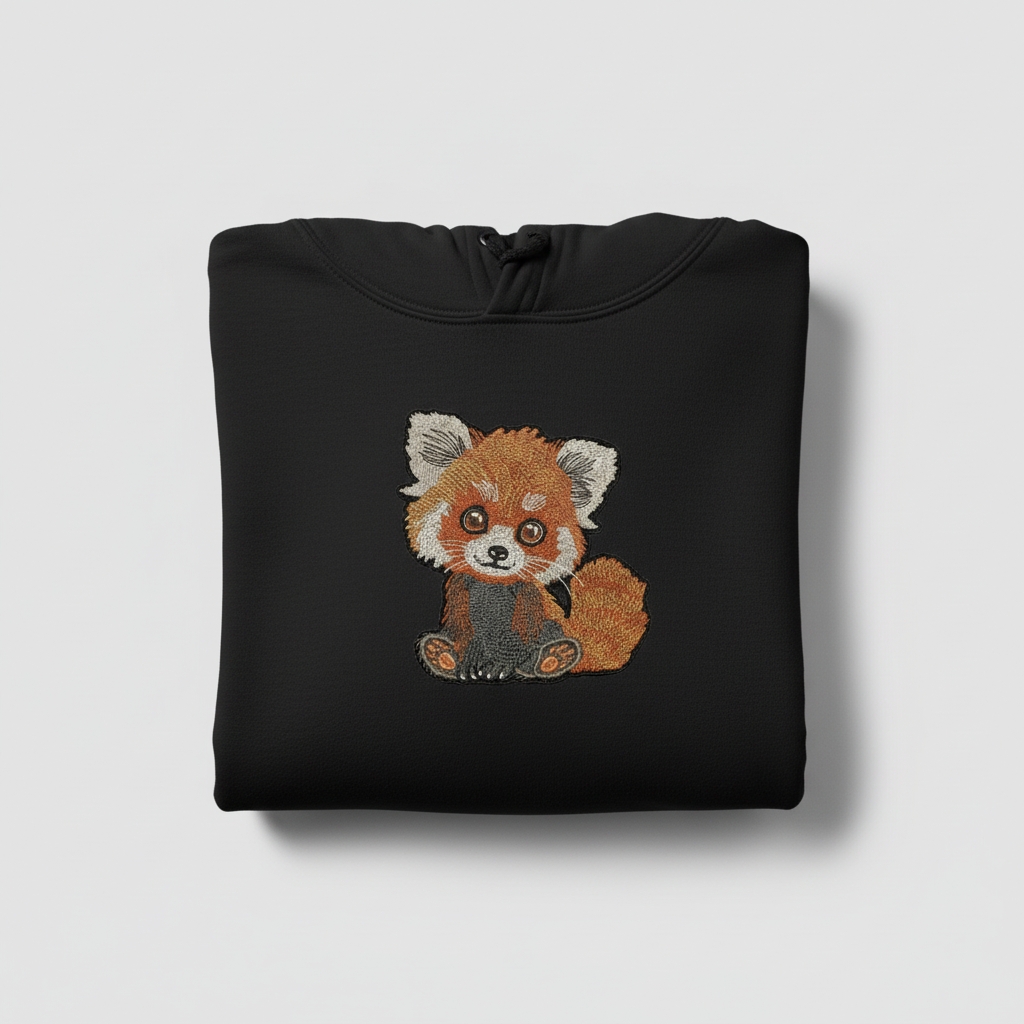 Kawaii Red Panda Machine Embroidered Hoodie – Hand Finished in Dubai | EmbroMania