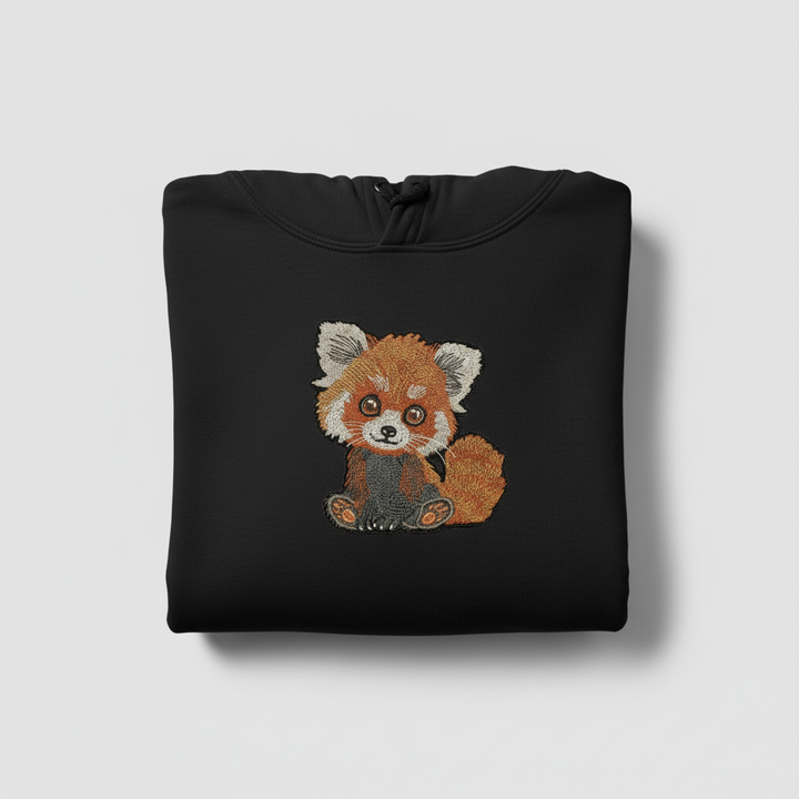 Kawaii Red Panda Machine Embroidered Hoodie – Hand Finished in Dubai | EmbroMania