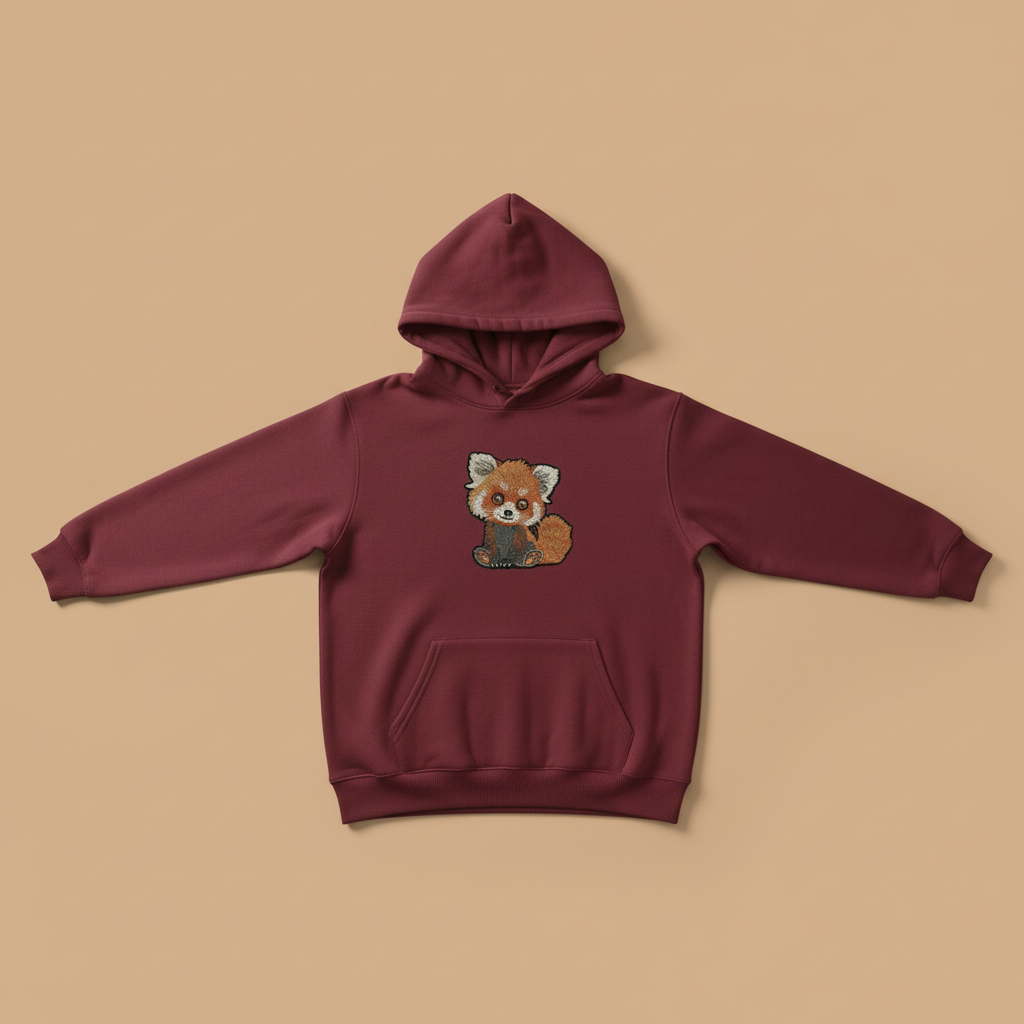 Kawaii Red Panda Machine Embroidered Hoodie – Hand Finished in Dubai | EmbroMania