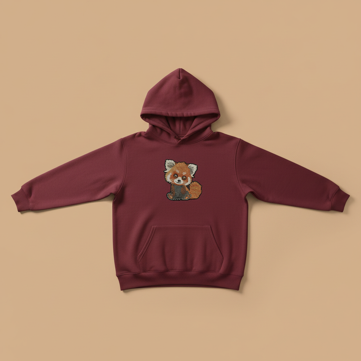 Kawaii Red Panda Machine Embroidered Hoodie – Hand Finished in Dubai | EmbroMania