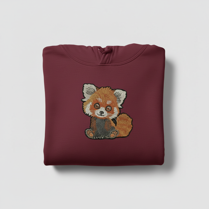 Kawaii Red Panda Machine Embroidered Hoodie – Hand Finished in Dubai | EmbroMania