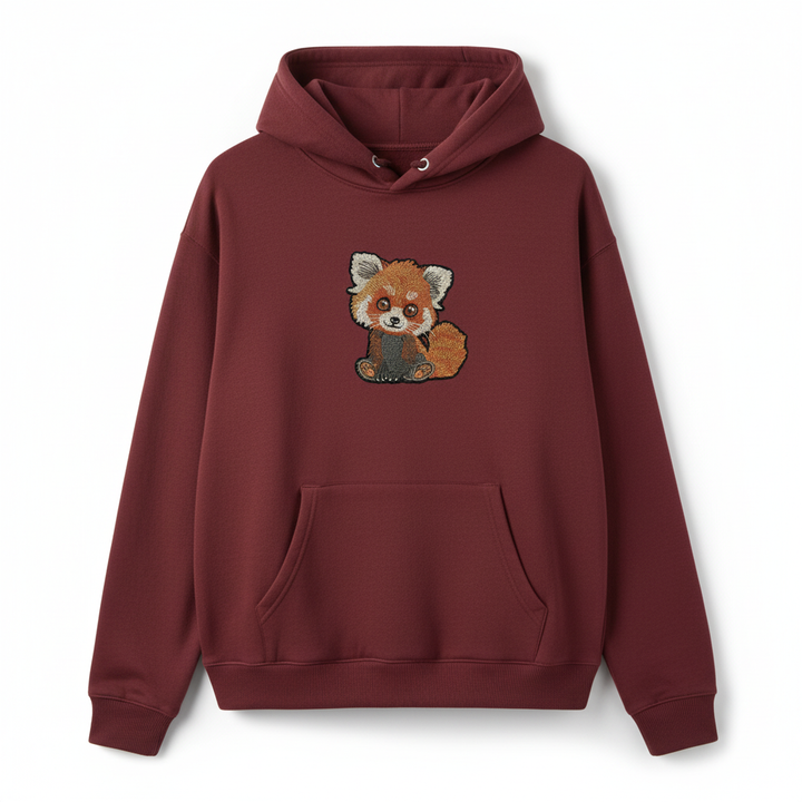 Kawaii Red Panda Machine Embroidered Hoodie – Hand Finished in Dubai | EmbroMania