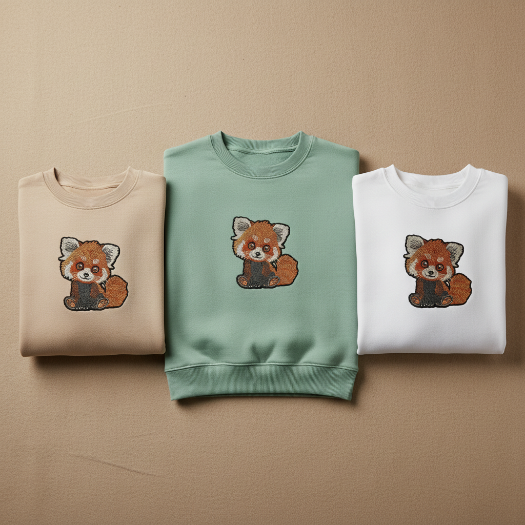 Red Panda Machine Embroidered Sweatshirt – Hand Finished in Dubai | EmbroMania