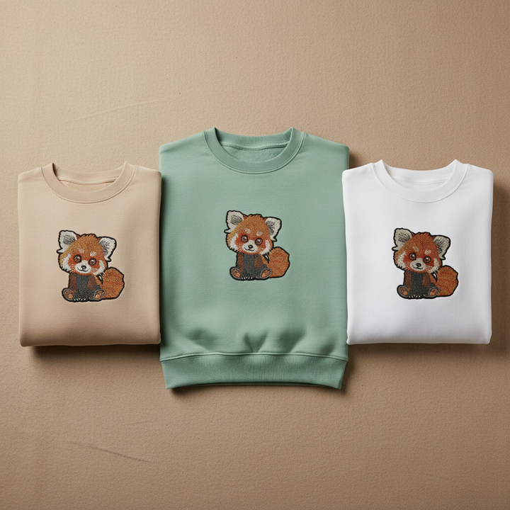 Red Panda Machine Embroidered Sweatshirt – Hand Finished in Dubai | EmbroMania