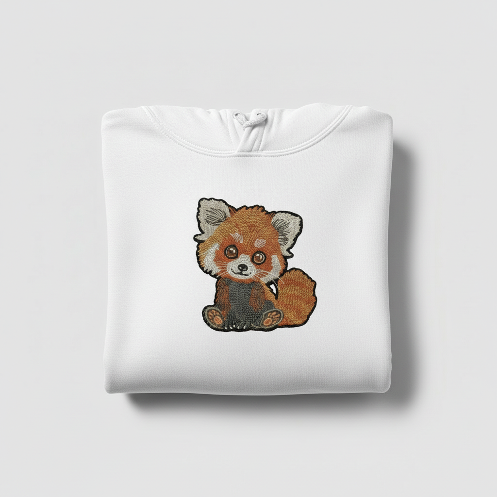 Kawaii Red Panda Machine Embroidered Hoodie – Hand Finished in Dubai | EmbroMania