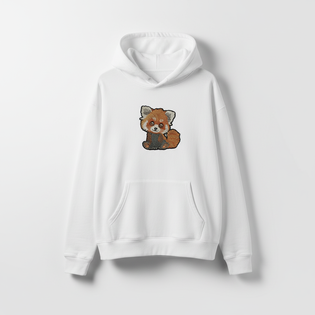 Kawaii Red Panda Machine Embroidered Hoodie – Hand Finished in Dubai | EmbroMania