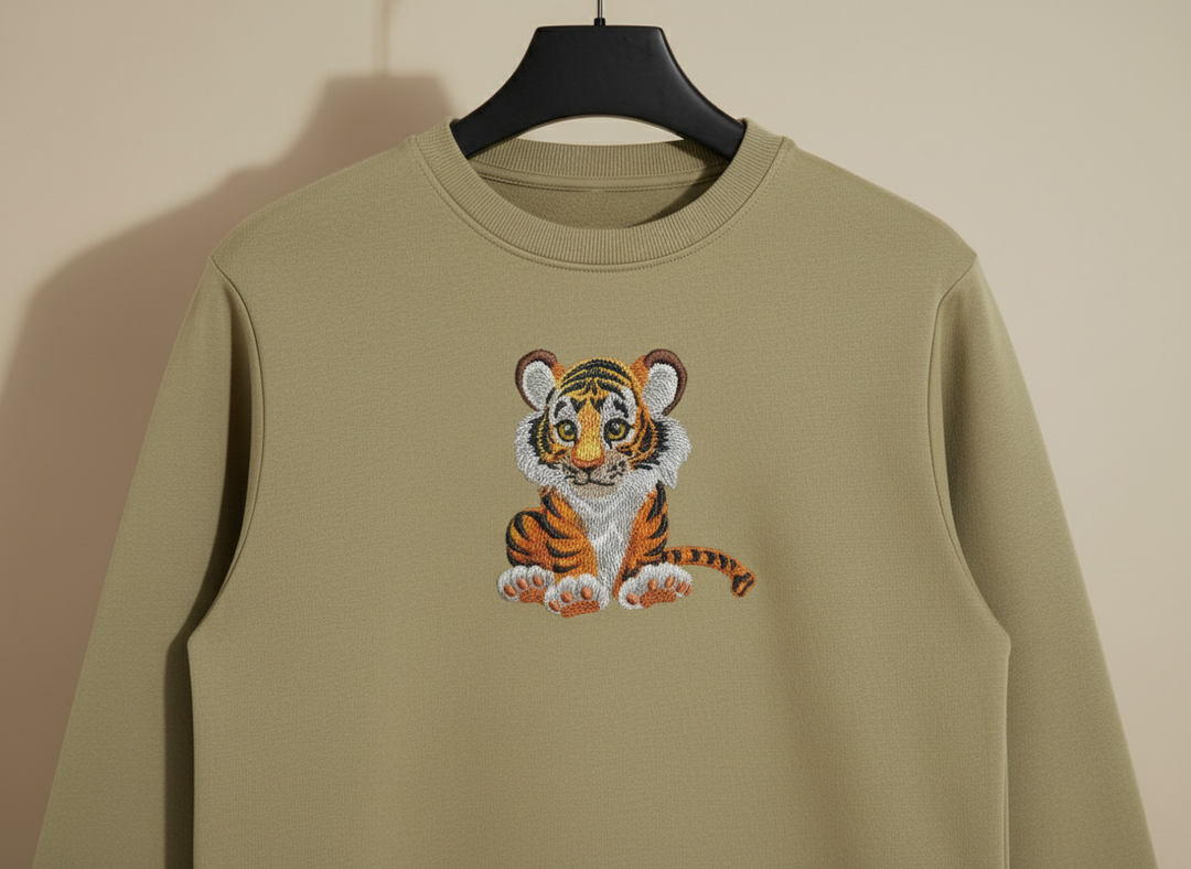 Baby Tiger Machine Embroidered Sweatshirt – Hand Finished in Dubai | EmbroMania