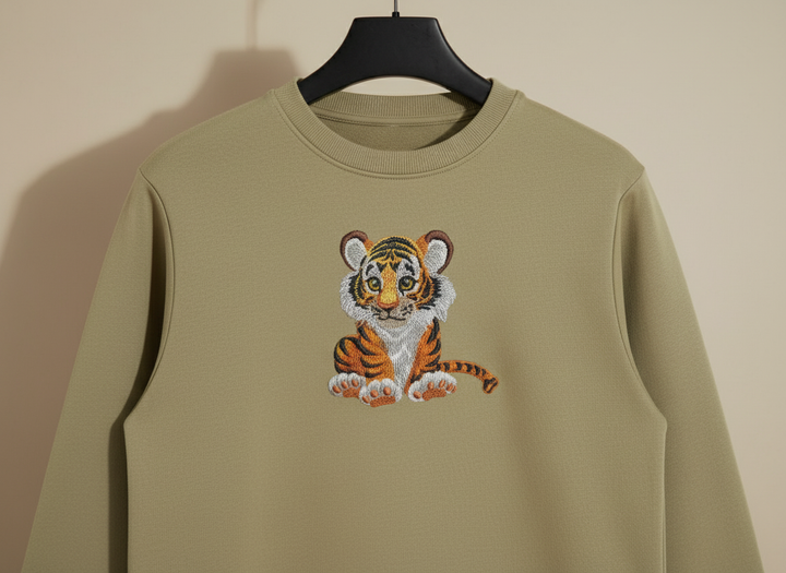 Baby Tiger Machine Embroidered Sweatshirt – Hand Finished in Dubai | EmbroMania