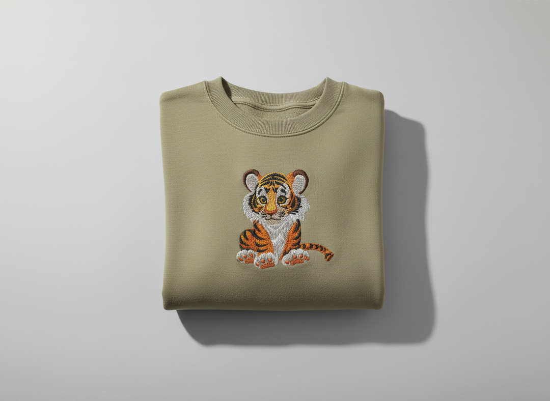 Baby Tiger Machine Embroidered Sweatshirt – Hand Finished in Dubai | EmbroMania