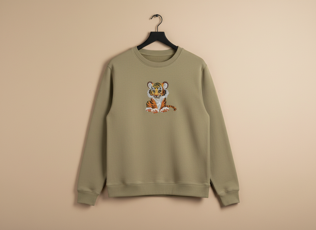 Baby Tiger Machine Embroidered Sweatshirt – Hand Finished in Dubai | EmbroMania