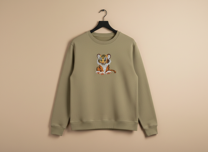 Baby Tiger Machine Embroidered Sweatshirt – Hand Finished in Dubai | EmbroMania