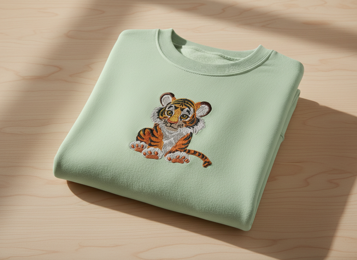 Baby Tiger Machine Embroidered Sweatshirt – Hand Finished in Dubai | EmbroMania