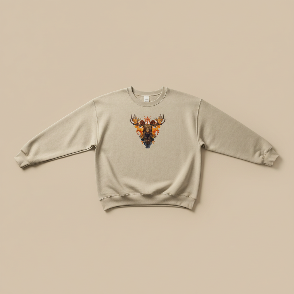 Tribal Fire Moose Machine Embroidered Sweatshirt – Hand Finished in Dubai | EmbroMania