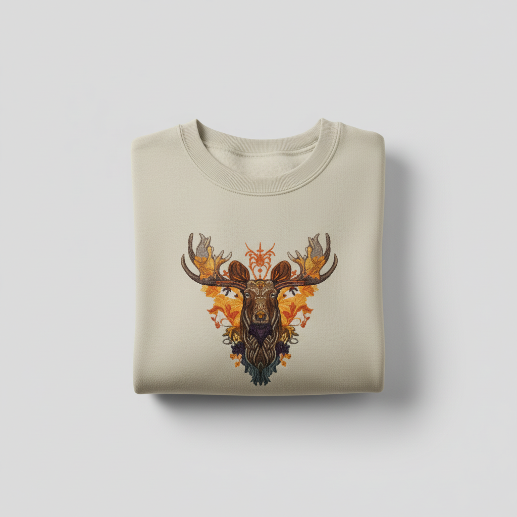 Tribal Fire Moose Machine Embroidered Sweatshirt – Hand Finished in Dubai | EmbroMania