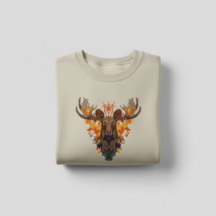 Tribal Fire Moose Machine Embroidered Sweatshirt – Hand Finished in Dubai | EmbroMania