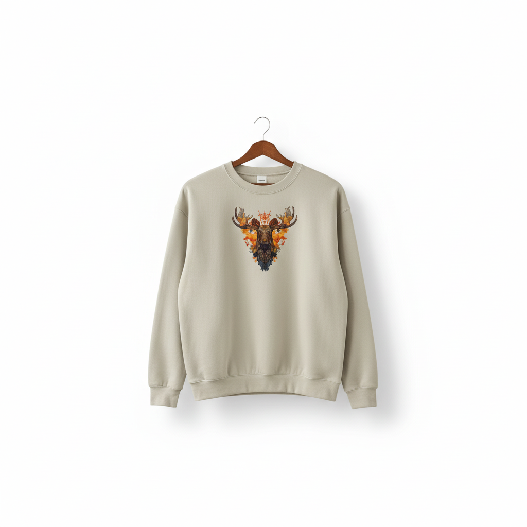 Tribal Fire Moose Machine Embroidered Sweatshirt – Hand Finished in Dubai | EmbroMania