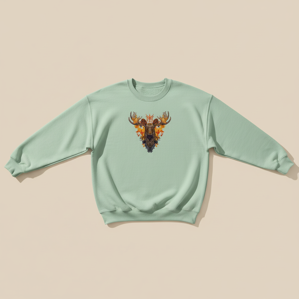 Tribal Fire Moose Machine Embroidered Sweatshirt – Hand Finished in Dubai | EmbroMania