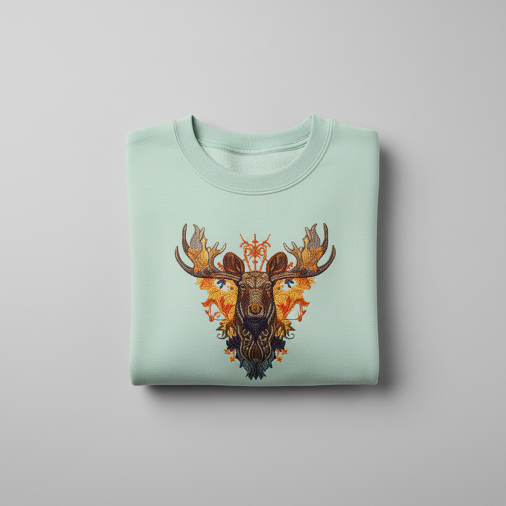 Tribal Fire Moose Machine Embroidered Sweatshirt – Hand Finished in Dubai | EmbroMania