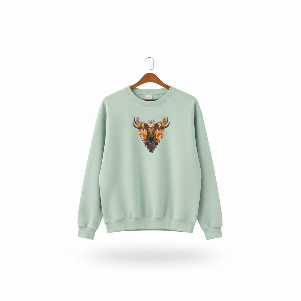 Tribal Fire Moose Machine Embroidered Sweatshirt – Hand Finished in Dubai | EmbroMania