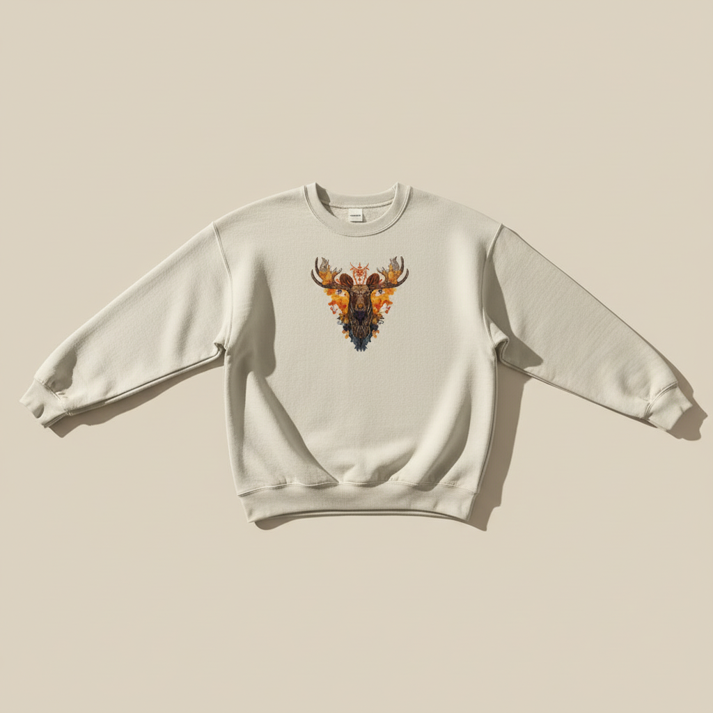 Tribal Fire Moose Machine Embroidered Sweatshirt – Hand Finished in Dubai | EmbroMania