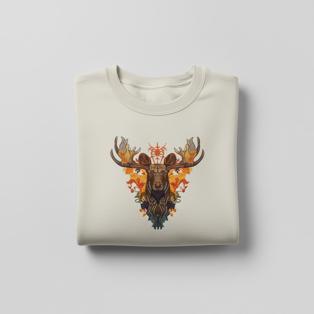 Tribal Fire Moose Machine Embroidered Sweatshirt – Hand Finished in Dubai | EmbroMania