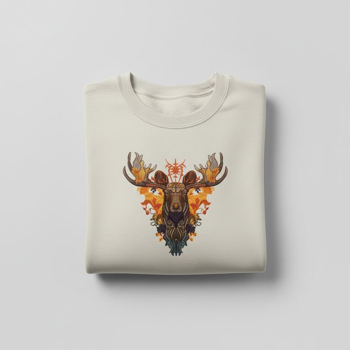 Tribal Fire Moose Machine Embroidered Sweatshirt – Hand Finished in Dubai | EmbroMania