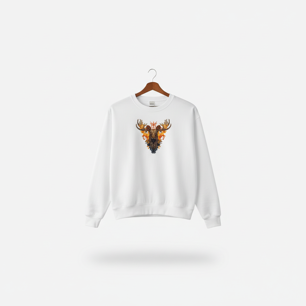 Tribal Fire Moose Machine Embroidered Sweatshirt – Hand Finished in Dubai | EmbroMania