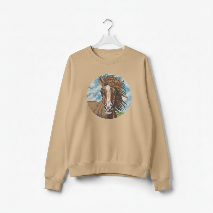 Wild Horse Portrait Machine Embroidered Sweatshirt – Hand Finished in Dubai | EmbroMania