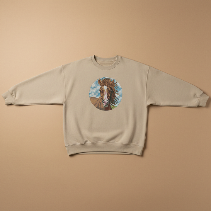 Wild Horse Portrait Machine Embroidered Sweatshirt – Hand Finished in Dubai | EmbroMania