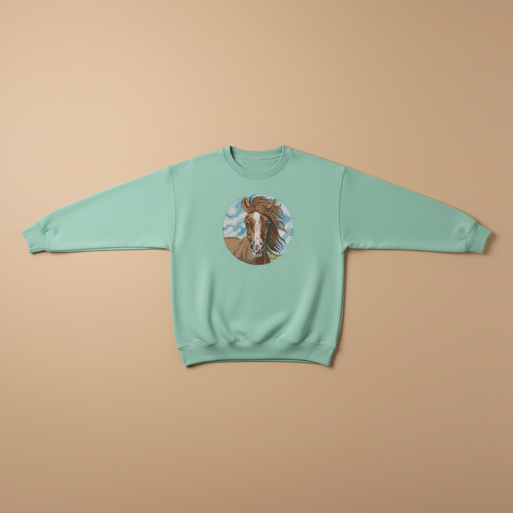Wild Horse Portrait Machine Embroidered Sweatshirt – Hand Finished in Dubai | EmbroMania