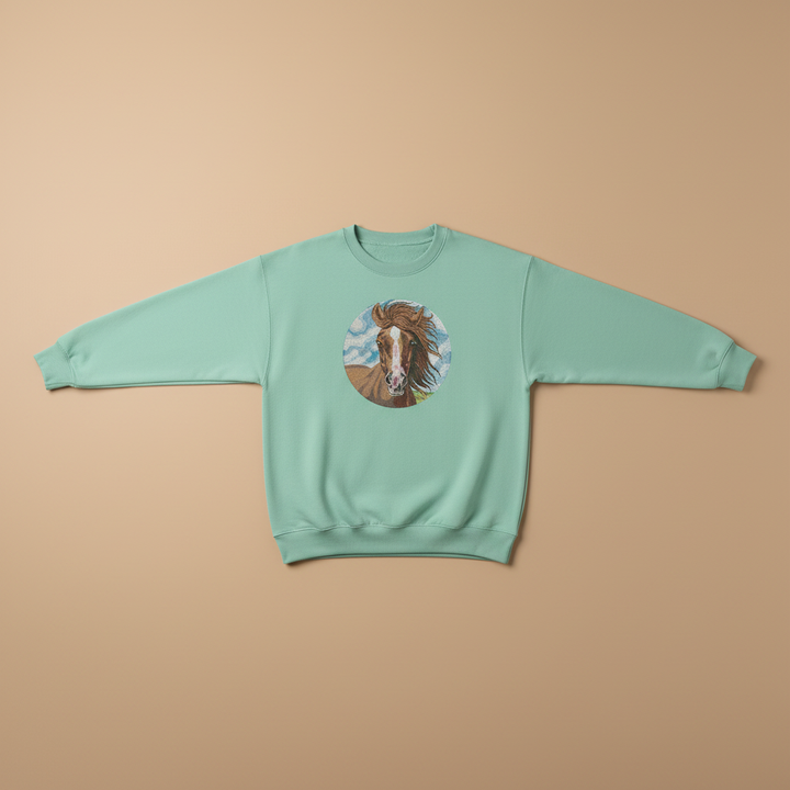 Wild Horse Portrait Machine Embroidered Sweatshirt – Hand Finished in Dubai | EmbroMania