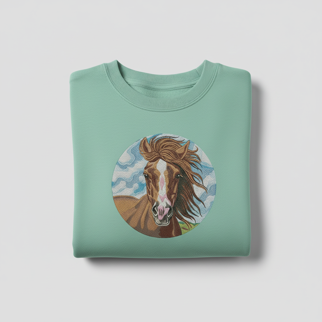 Wild Horse Portrait Machine Embroidered Sweatshirt – Hand Finished in Dubai | EmbroMania