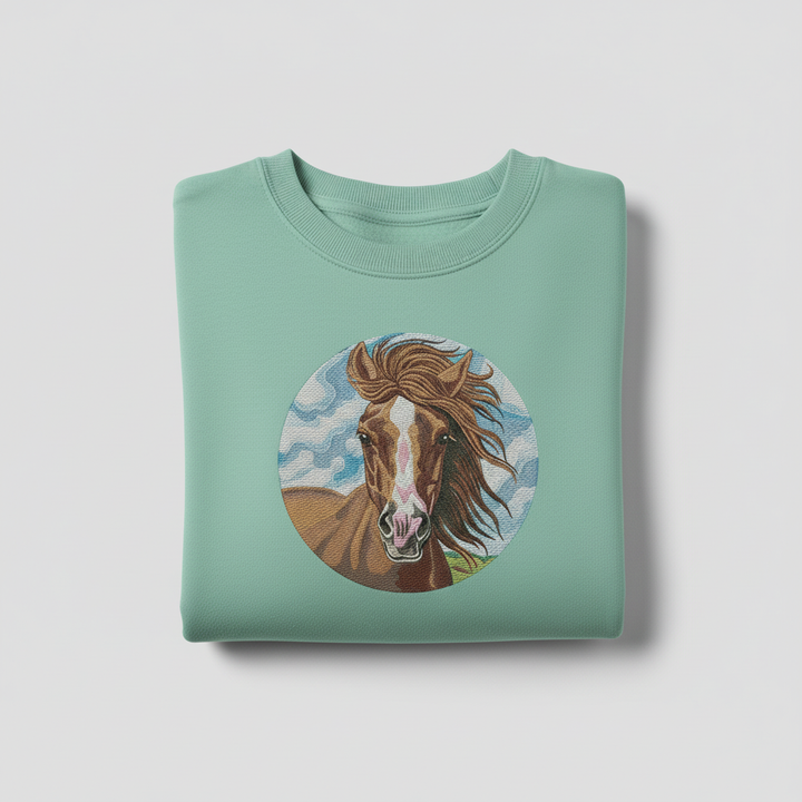 Wild Horse Portrait Machine Embroidered Sweatshirt – Hand Finished in Dubai | EmbroMania