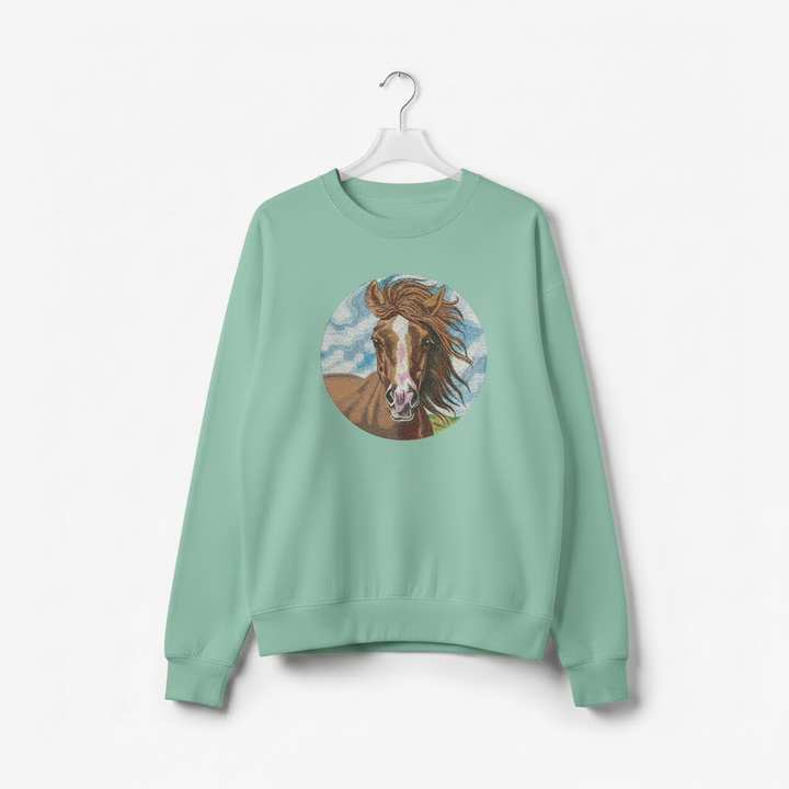 Wild Horse Portrait Machine Embroidered Sweatshirt – Hand Finished in Dubai | EmbroMania