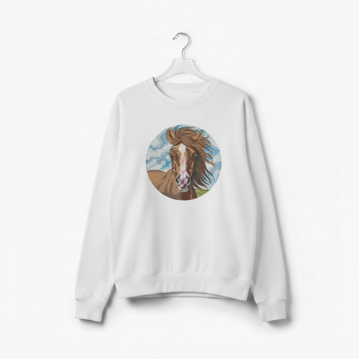 Wild Horse Portrait Machine Embroidered Sweatshirt – Hand Finished in Dubai | EmbroMania