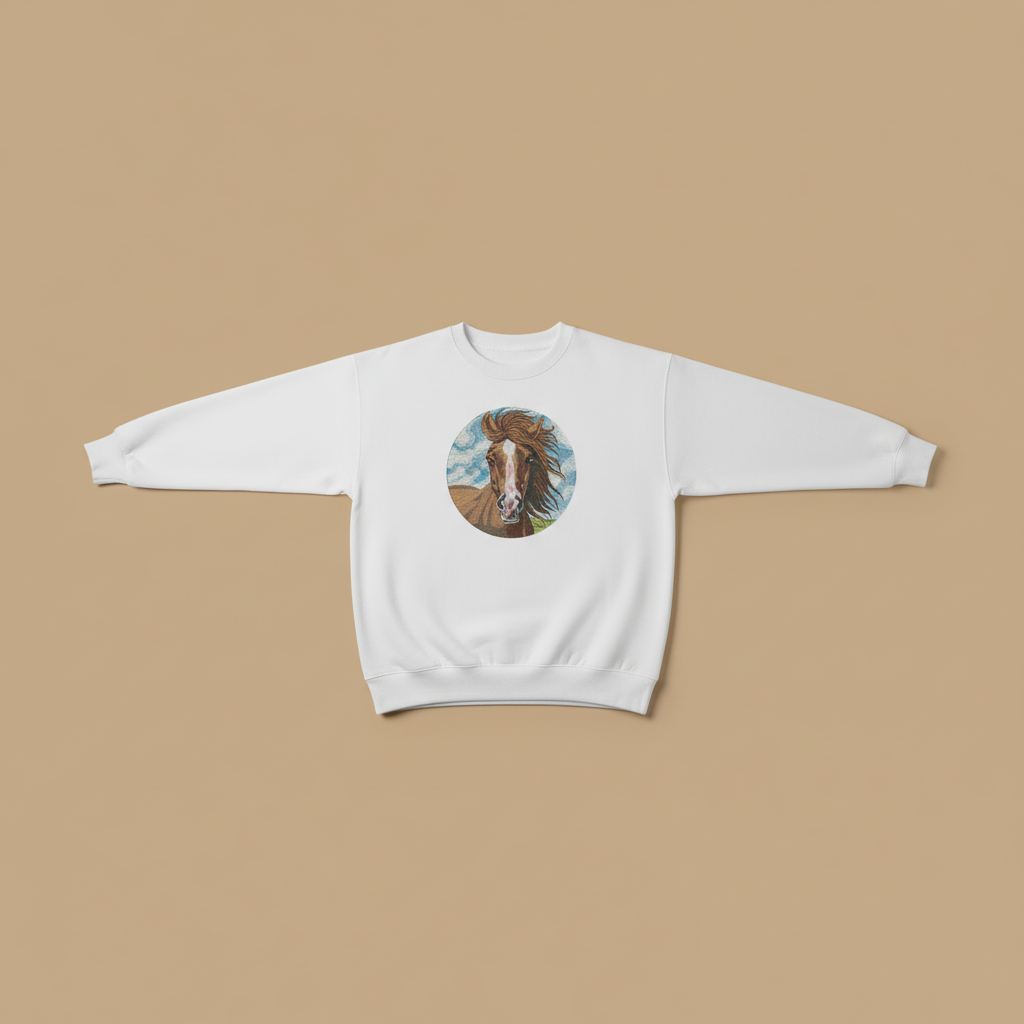 Wild Horse Portrait Machine Embroidered Sweatshirt – Hand Finished in Dubai | EmbroMania
