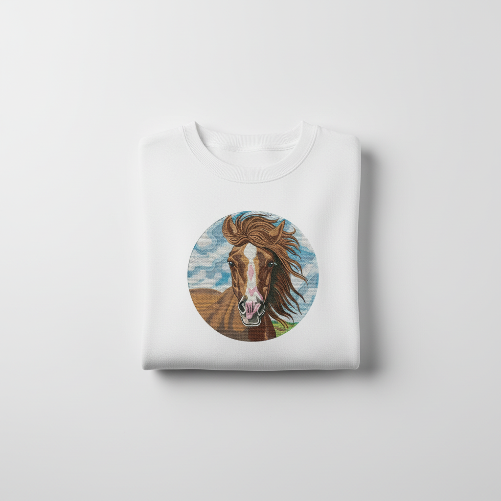 Wild Horse Portrait Machine Embroidered Sweatshirt – Hand Finished in Dubai | EmbroMania