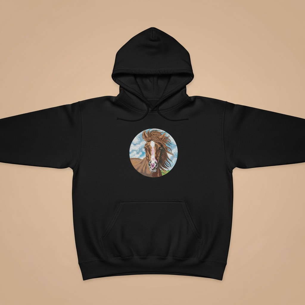 Majestic Horse Machine Embroidered Hoodie – Hand Finished in Dubai | EmbroMania