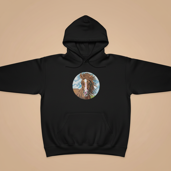 Majestic Horse Machine Embroidered Hoodie – Hand Finished in Dubai | EmbroMania
