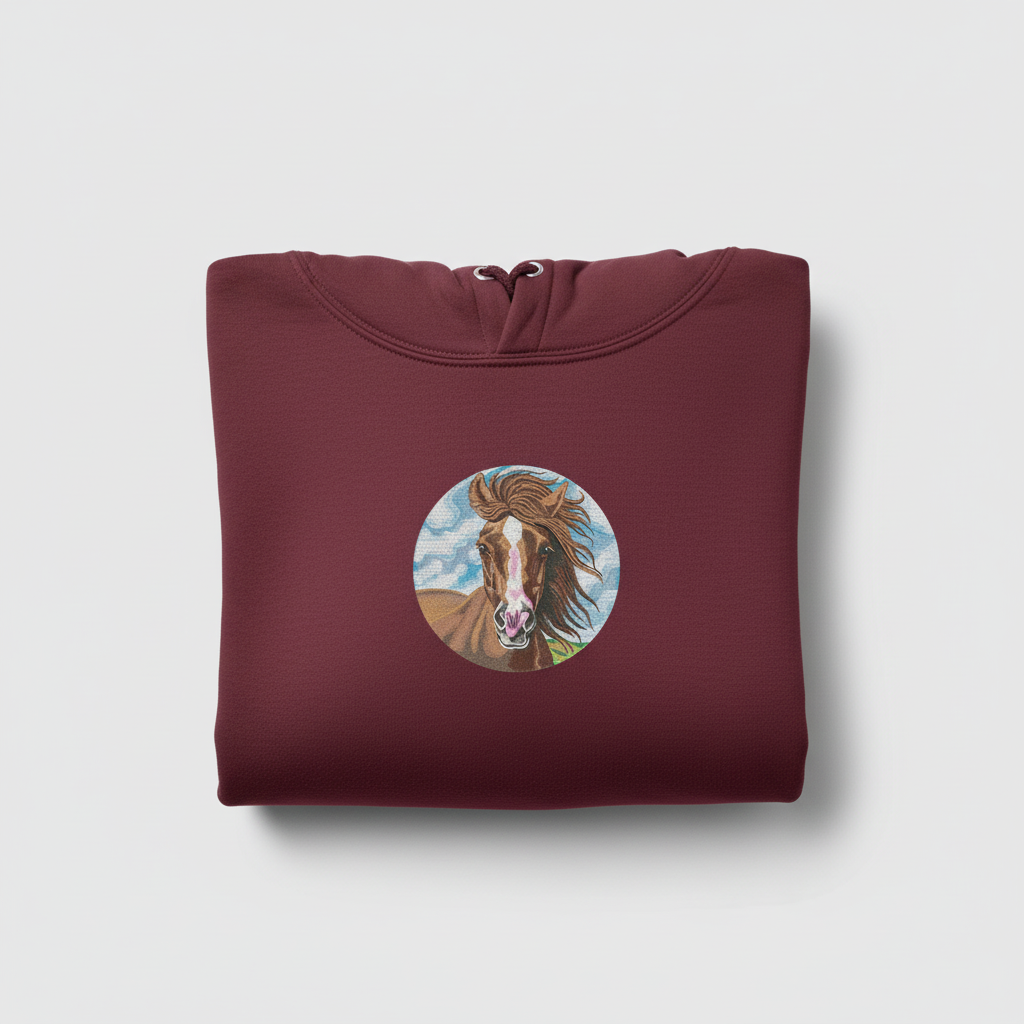 Majestic Horse Machine Embroidered Hoodie – Hand Finished in Dubai | EmbroMania