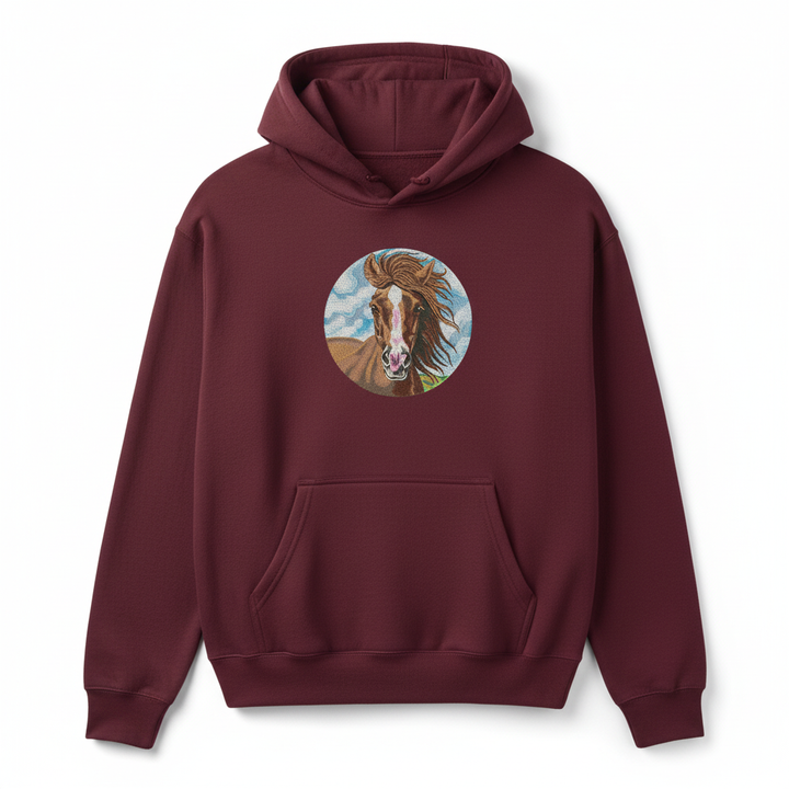 Majestic Horse Machine Embroidered Hoodie – Hand Finished in Dubai | EmbroMania