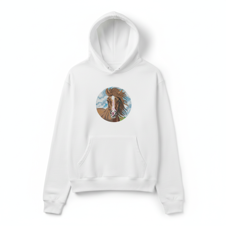 Majestic Horse Machine Embroidered Hoodie – Hand Finished in Dubai | EmbroMania
