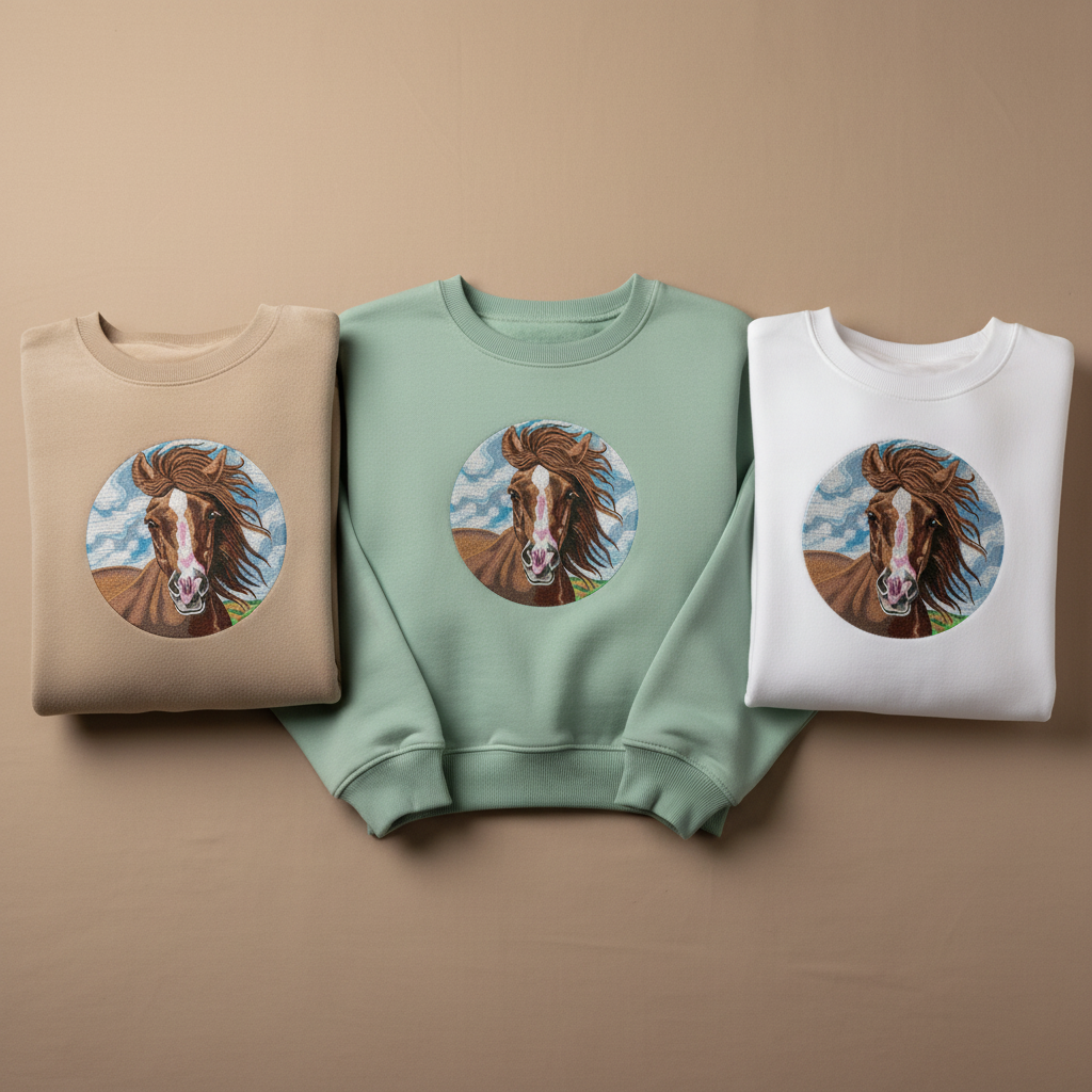 Wild Horse Portrait Machine Embroidered Sweatshirt – Hand Finished in Dubai | EmbroMania