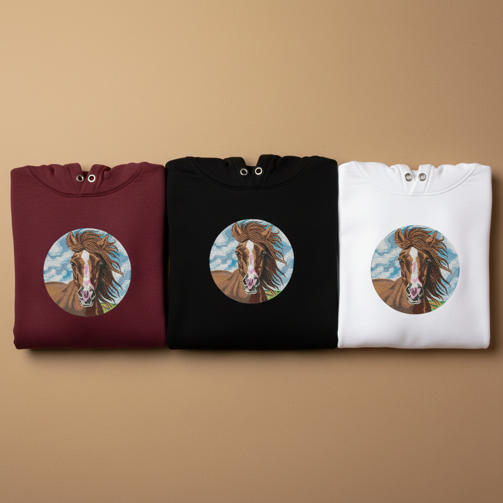Majestic Horse Machine Embroidered Hoodie – Hand Finished in Dubai | EmbroMania