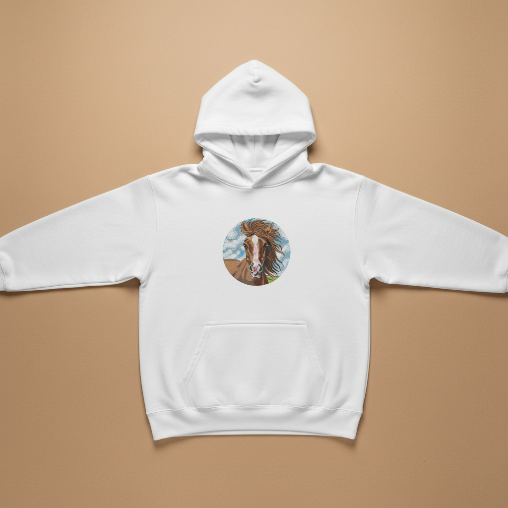 Majestic Horse Machine Embroidered Hoodie – Hand Finished in Dubai | EmbroMania