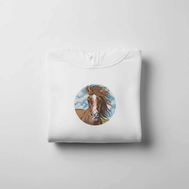 Majestic Horse Machine Embroidered Hoodie – Hand Finished in Dubai | EmbroMania