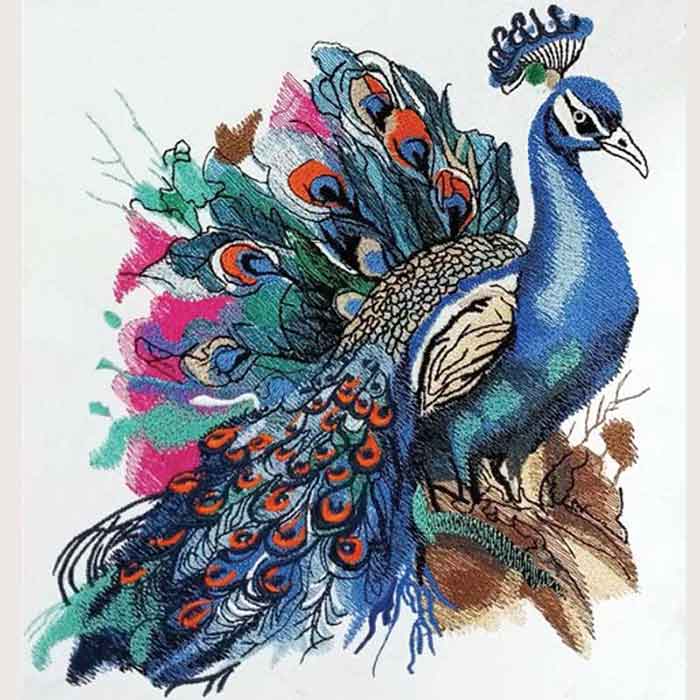 Majestic Peacock Machine Embroidered Jute Tote – Hand Finished in Dubai | EmbroMania