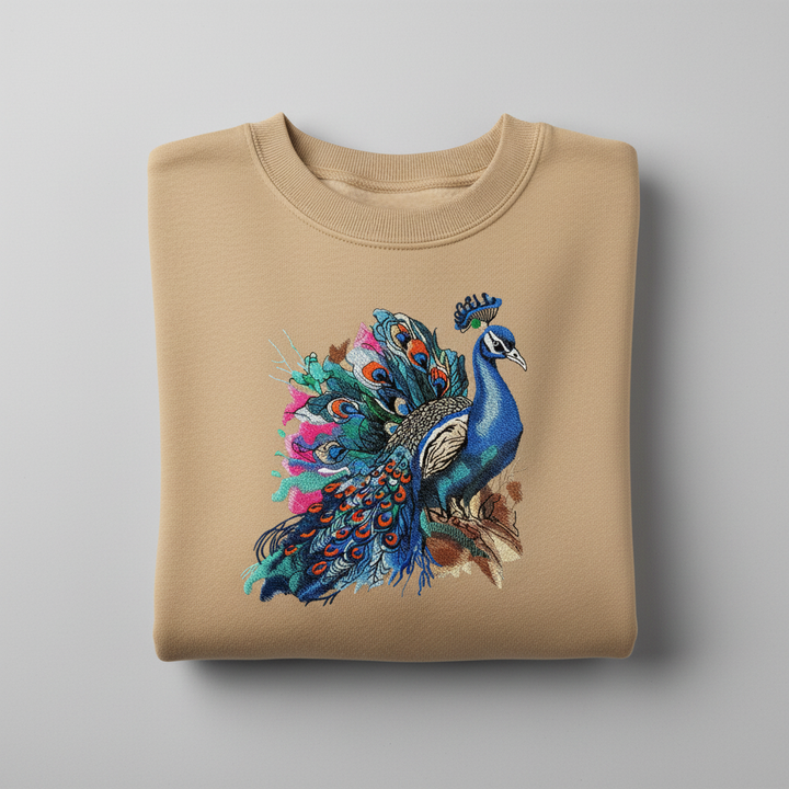 Regal Peacock Machine Embroidered Sweatshirt – Hand Finished in Dubai | EmbroMania